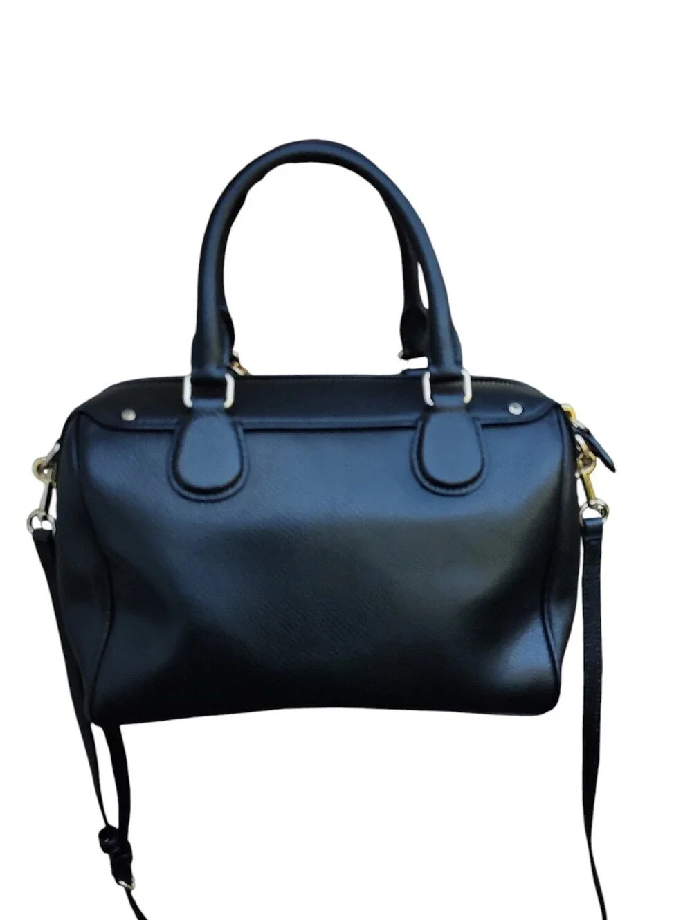 Coach Black Pebbled Leather Satchel with Cherry Charm